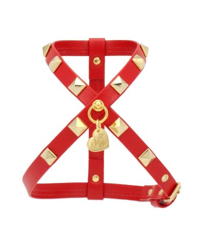 STUD HARNESS RED ECOLEATHER/GOLD Piccoli Pets
