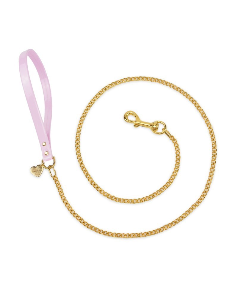 CHAIN LEASH BABY PINK ECOPATENT/GOLD Piccoli Pets