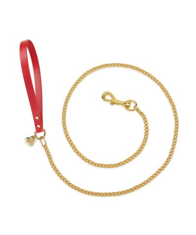 CHAIN LEASH RED ECOLEATHER/GOLD Piccoli Pets