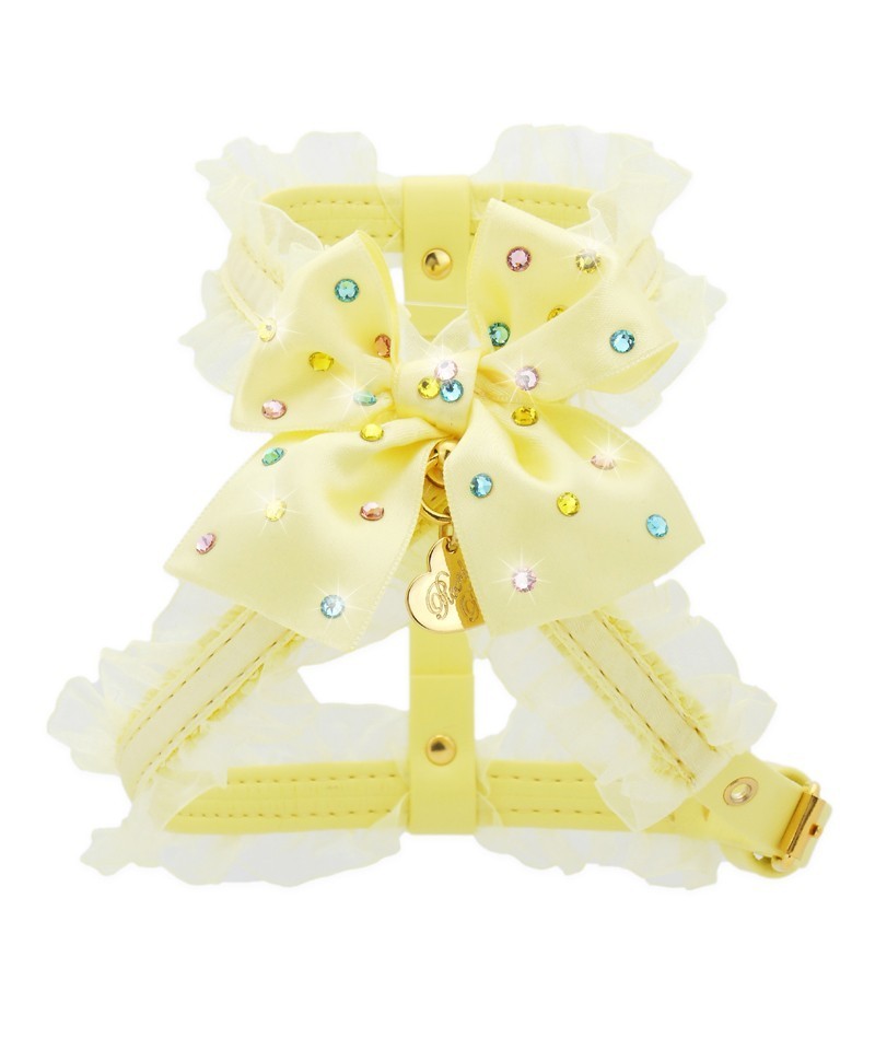 Piccoli Pets RAINBOW BOW HARNESS YELLOW ECOLEATHER/GOLD